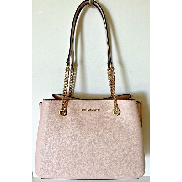 New Michael Kors Teagen Long Drop Satchel Pebble Leather Powder Blush - Picture 1 of 6